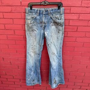Vtg 70s Levi Jeans Orange Tab Flare Leg Distressed Womens 30 X 31 Paint Splatter